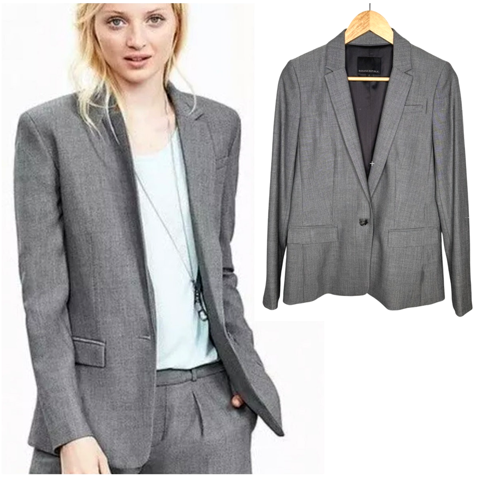Banana Republic 2 Italian $278 Stretch Wool Blazer Fitted Jacket Office Gray Euc